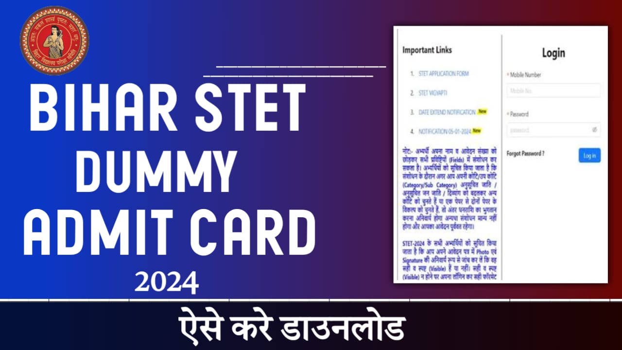 Bihar STET Dummy Admit Card 2024