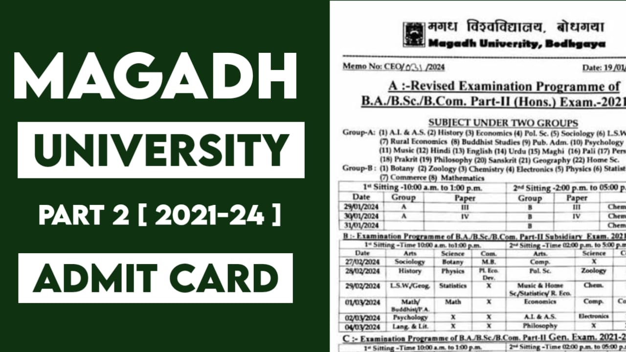 Magadh University Part 2 Admit Card [ 2021-24 ] Download