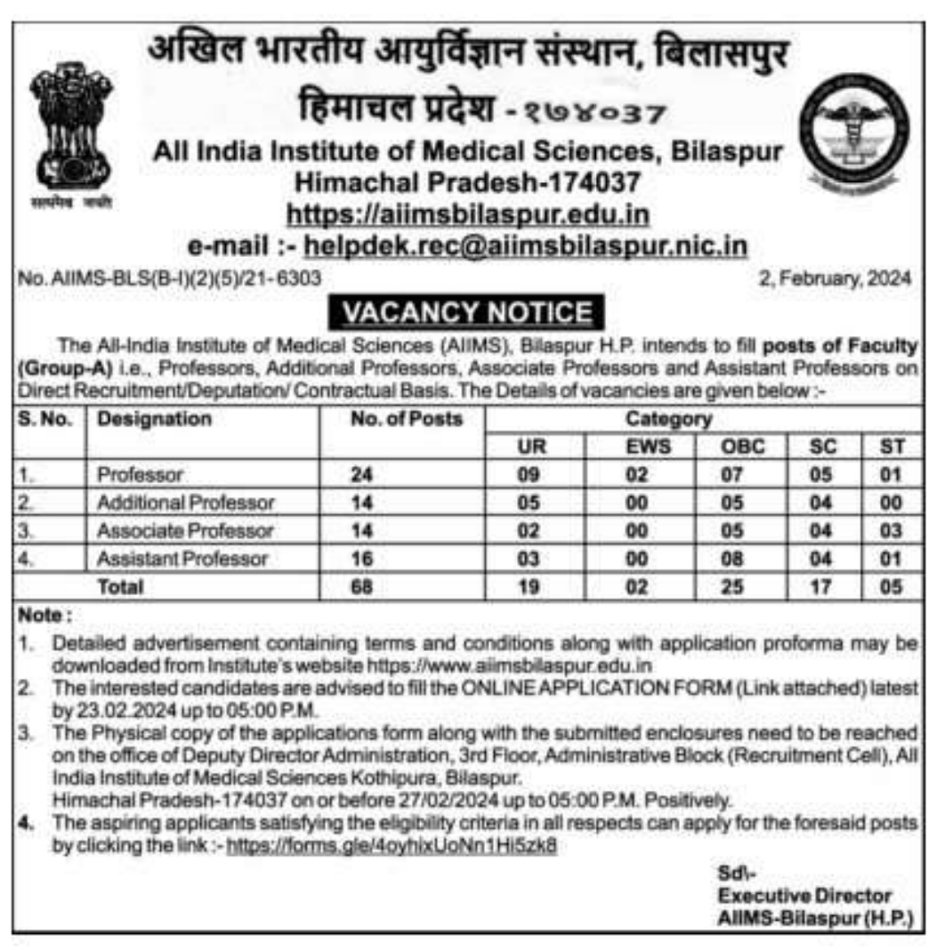 AIIMS Bilaspur Recruitment 2024